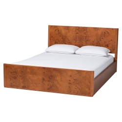 bali & pari Fuentes Real Burl Wood Bed Frame - Modern Low-Profile Platform Bed with Accent Footboard, Mid-Century Inspired Bedroom Furniture, Queen